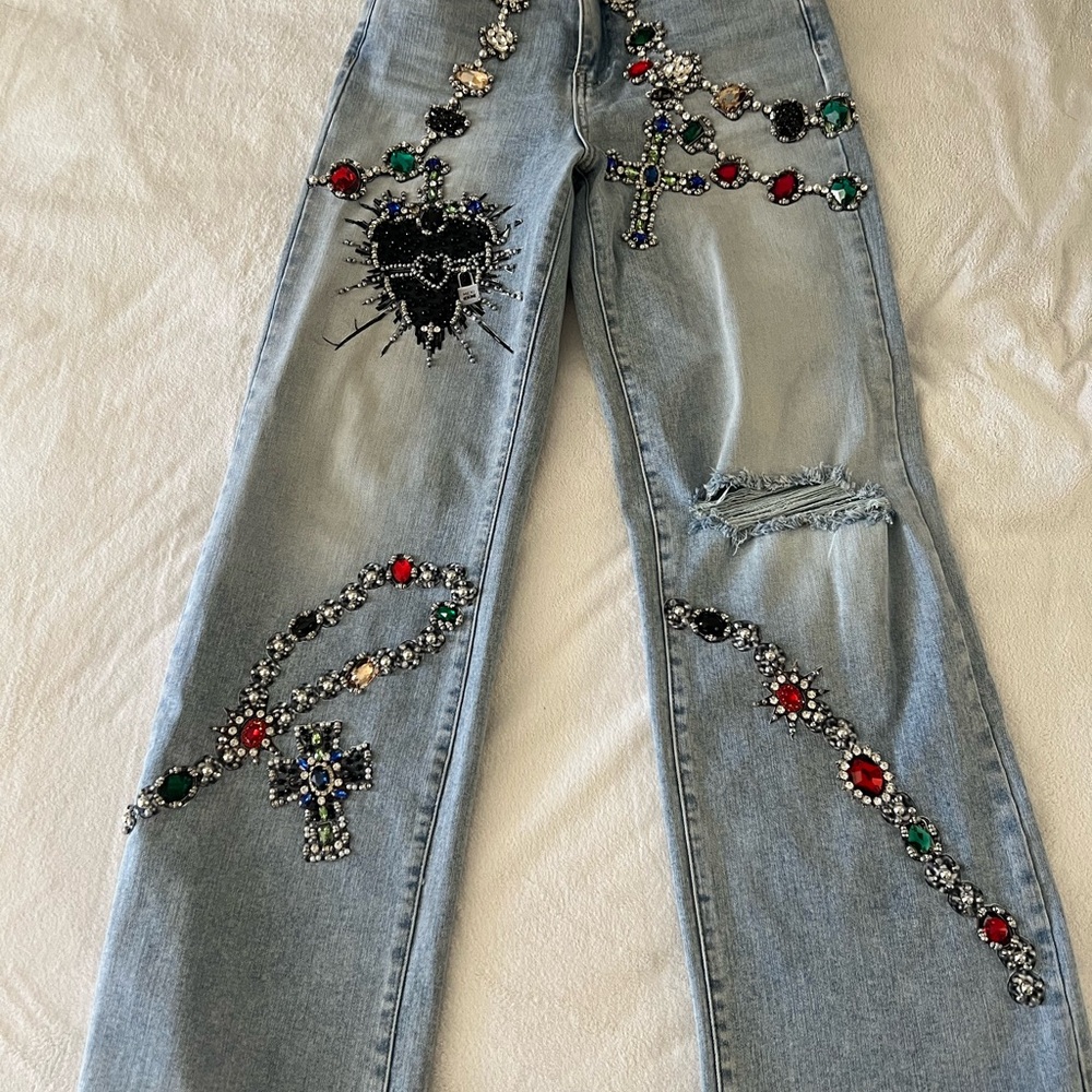 Embellished Light Blue Flare Jeans